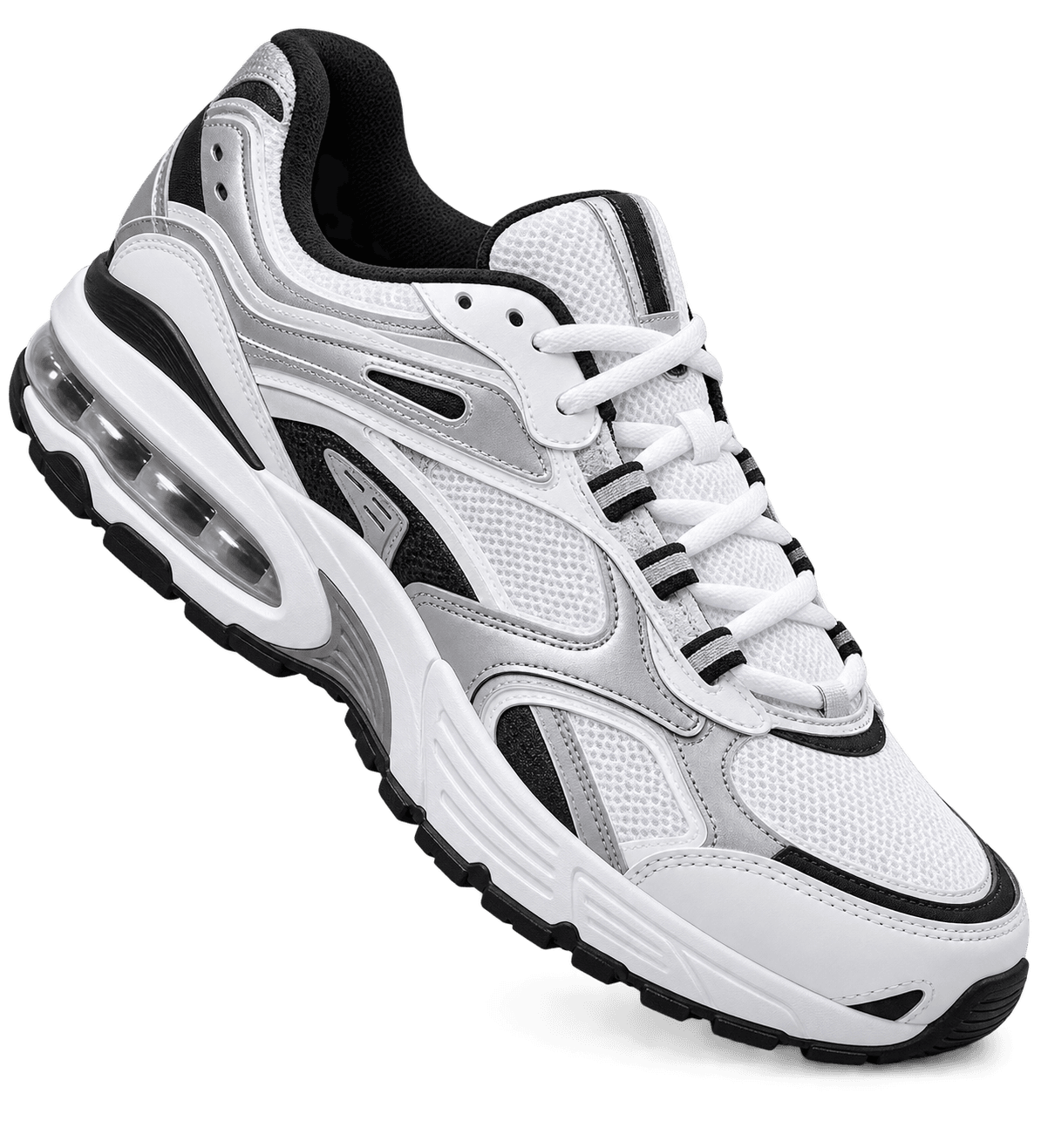 White, silver and black retro air-cushion running sneaker